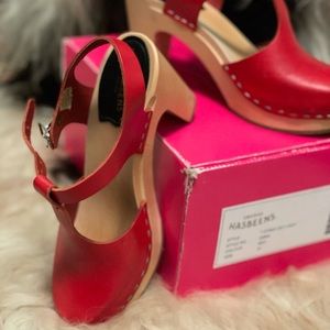 Swedish Hasbeens T strap Clogs